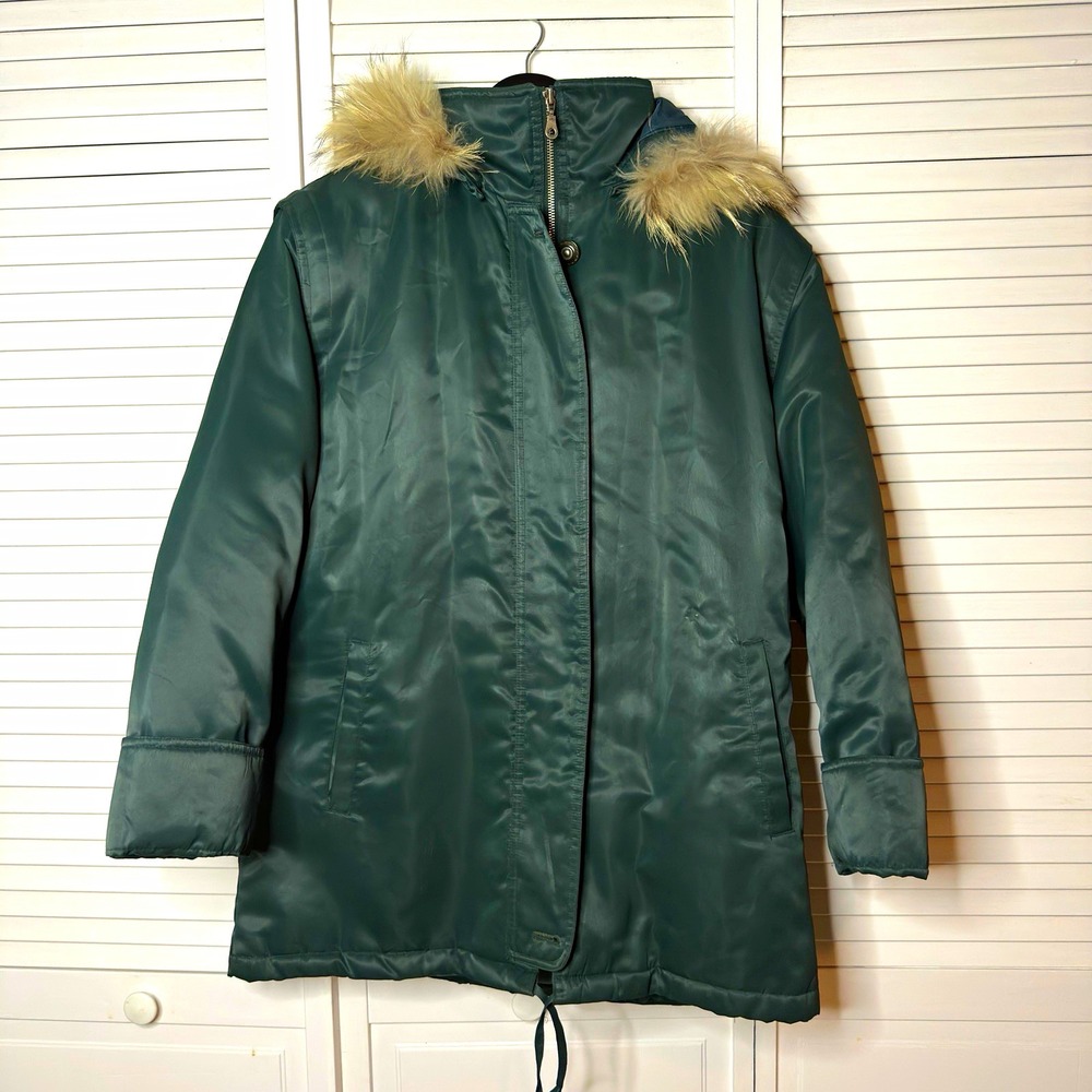 Bromley Sport Real Down Parka Women's M Green Raccoon Fur Hood 80% Down